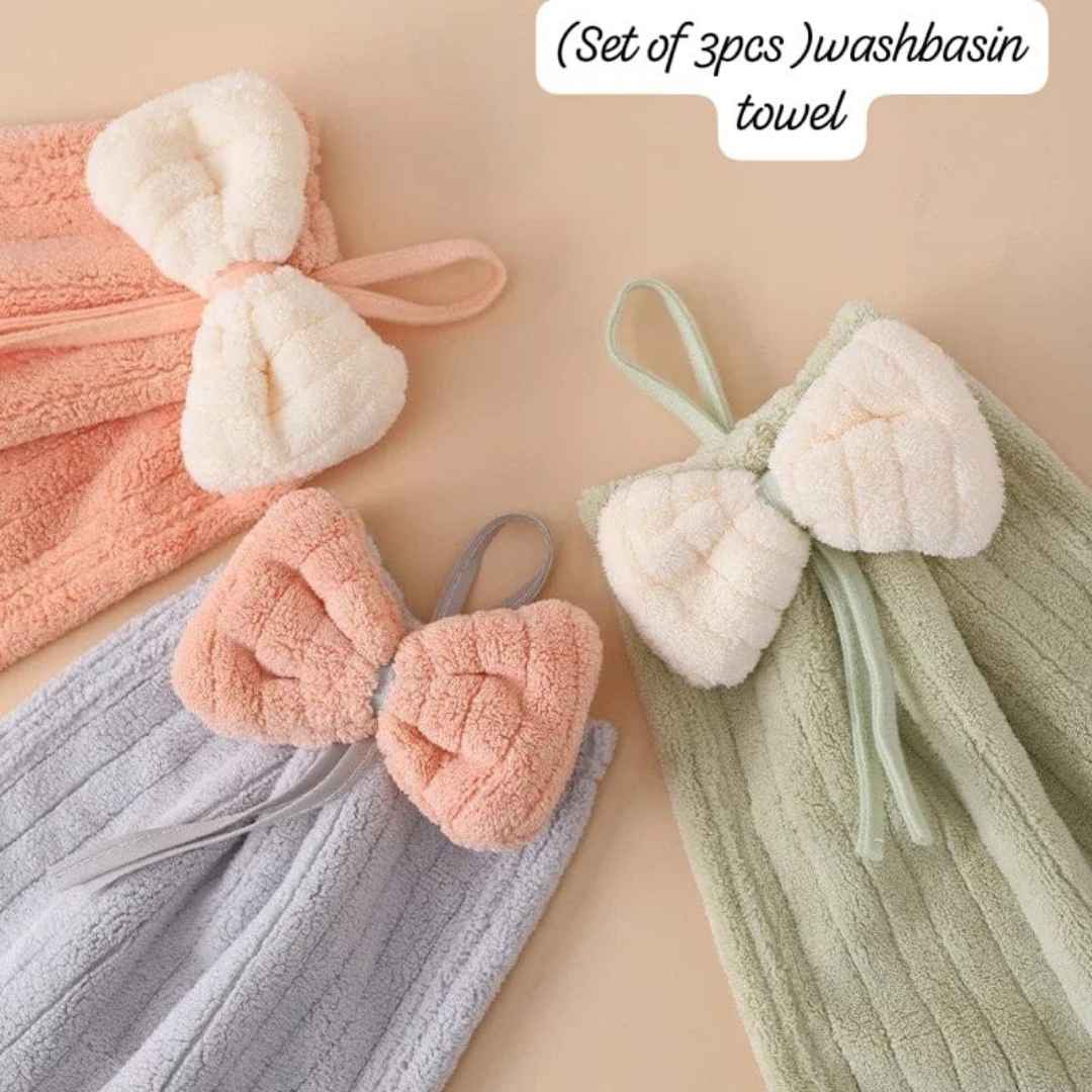 Bow Hand Towels Set/Cute Washbasin Towel(Pack of 3 pcs)